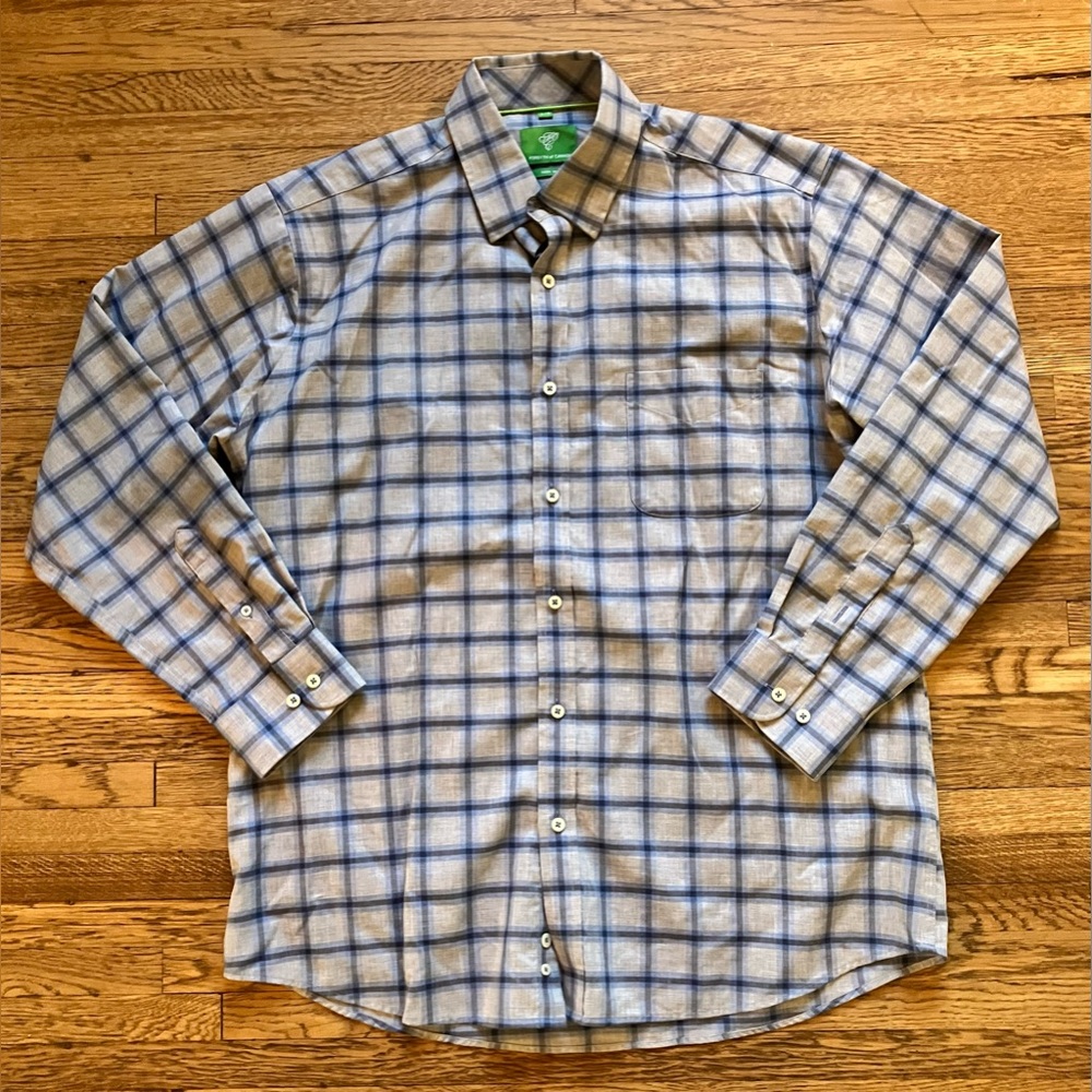 Forsyth of Canada Long Sleeve Button Shirt Gray Blue Plaid L